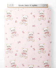 Tissu - Oursons blancs et papillons