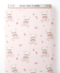 Tissu - Oursons blancs et papillons