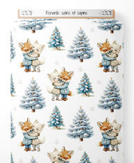Tissu - Renards câlins et sapins