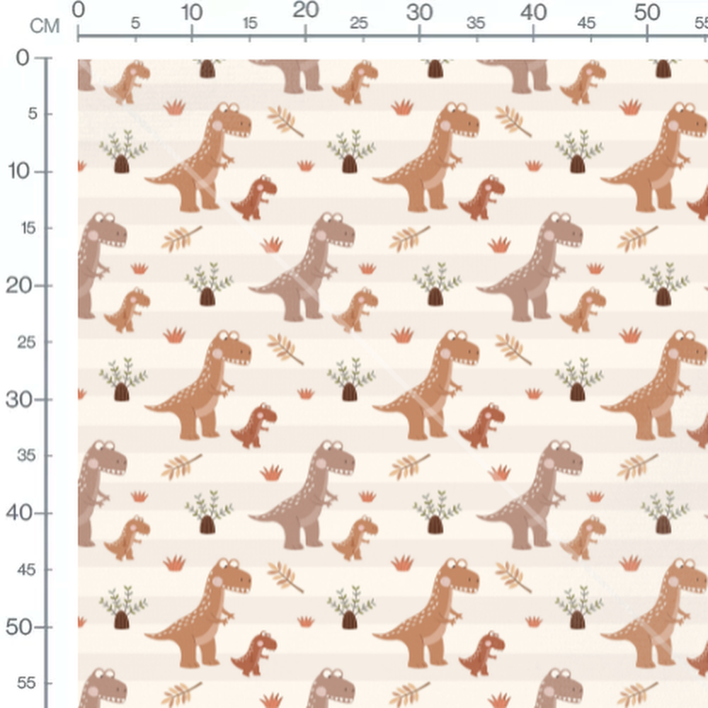 Tissu - Dinosaures et plantes marron