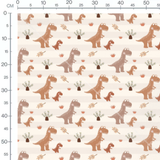 Tissu - Dinosaures et plantes marron