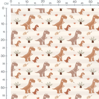 Tissu - Dinosaures et plantes marron