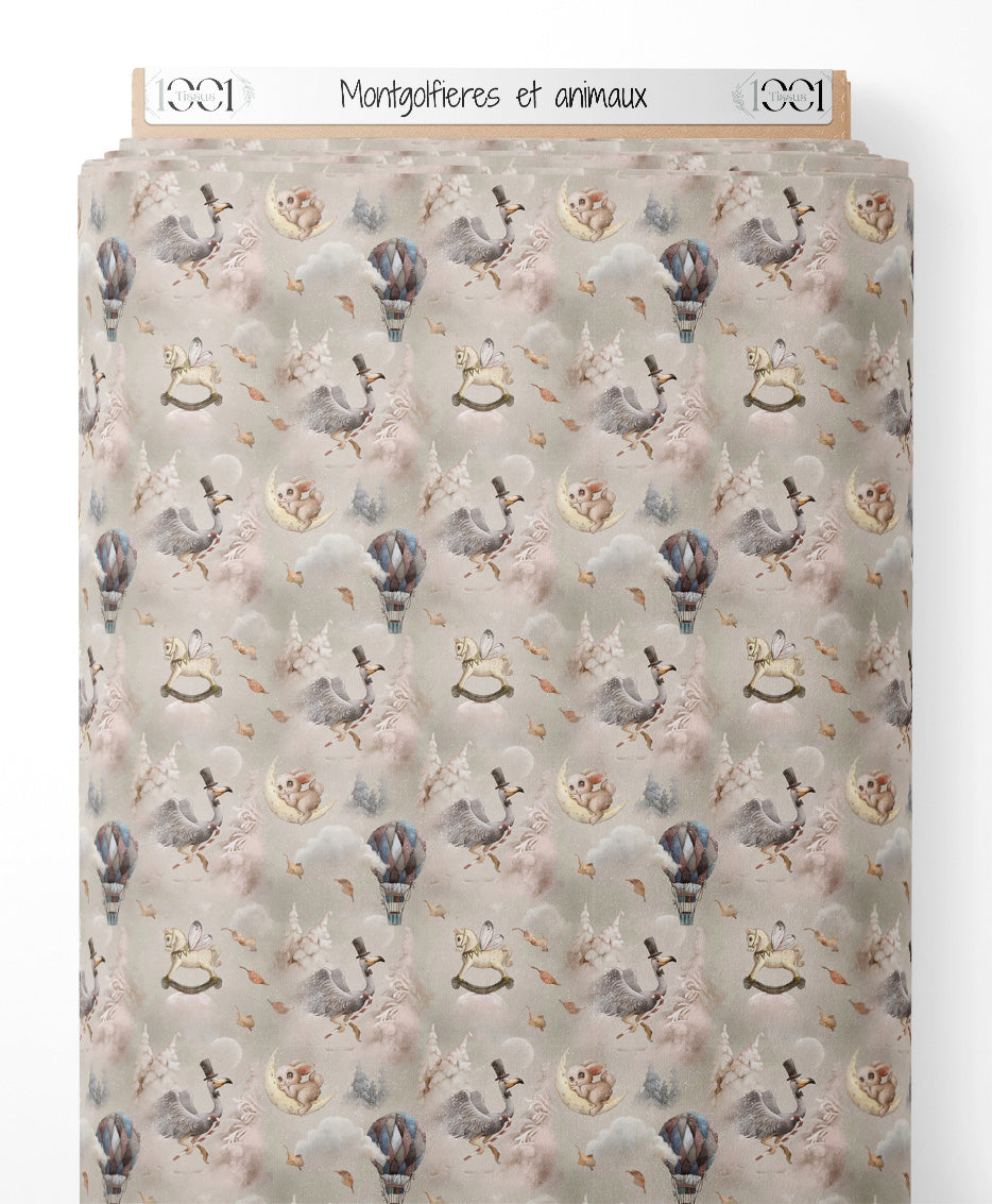 Tissu - Montgolfières et animaux
