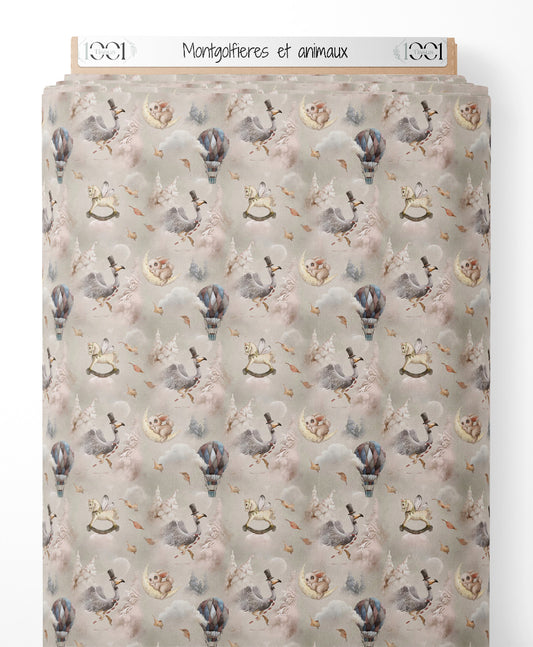 Tissu - Montgolfières et animaux