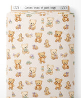 Tissu - Oursons bruns et jouets beige