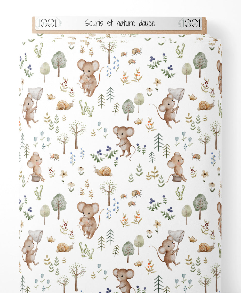 Tissu - Souris et nature douce