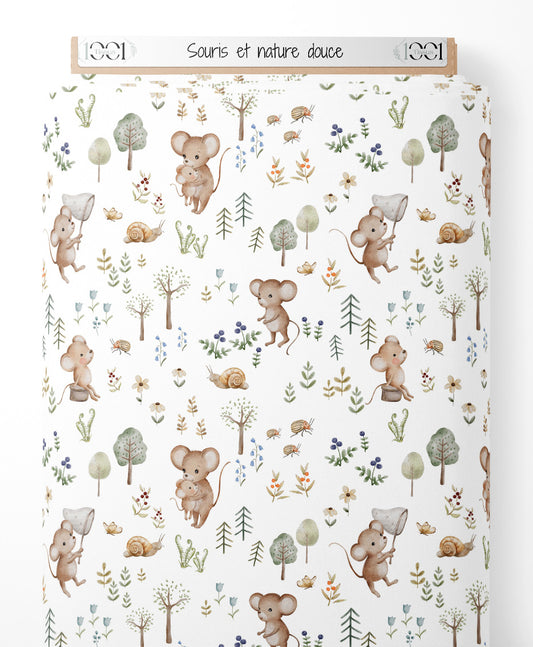 Tissu - Souris et nature douce