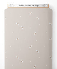 Tissu - Libellules blanches sur beige