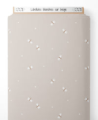 Tissu - Libellules blanches sur beige