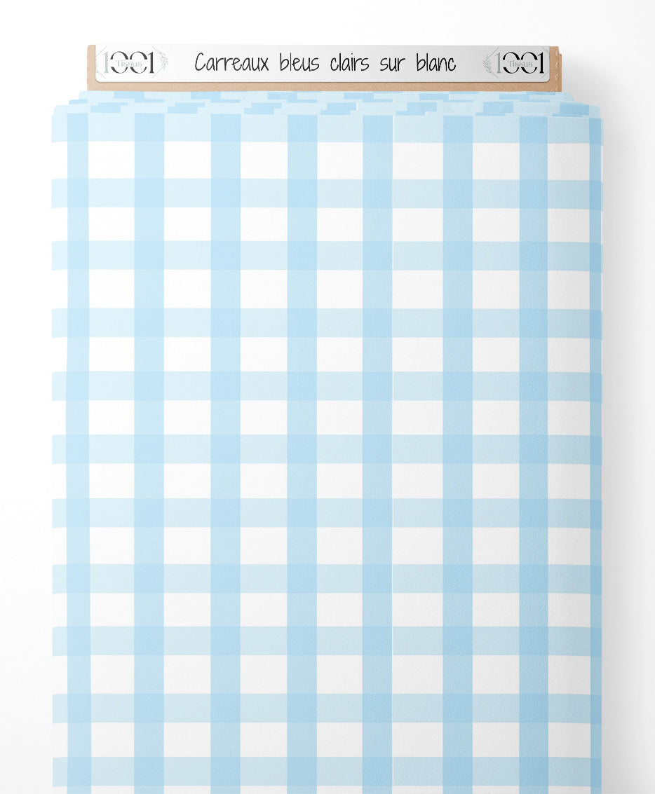 Tissu - Carreaux bleus clairs sur blanc