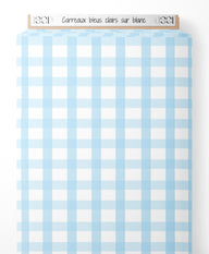 Tissu - Carreaux bleus clairs sur blanc
