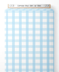 Tissu - Carreaux bleus clairs sur blanc