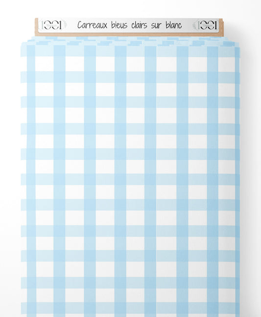 Tissu - Carreaux bleus clairs sur blanc