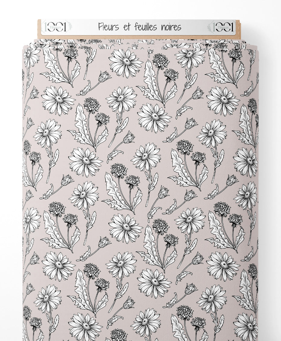 Tissu - Fleurs et feuilles noires