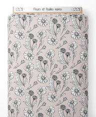 Tissu - Fleurs et feuilles noires