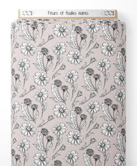 Tissu - Fleurs et feuilles noires
