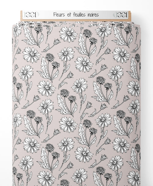 Tissu - Fleurs et feuilles noires