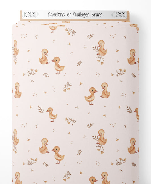 Tissu - Canetons et feuillages bruns