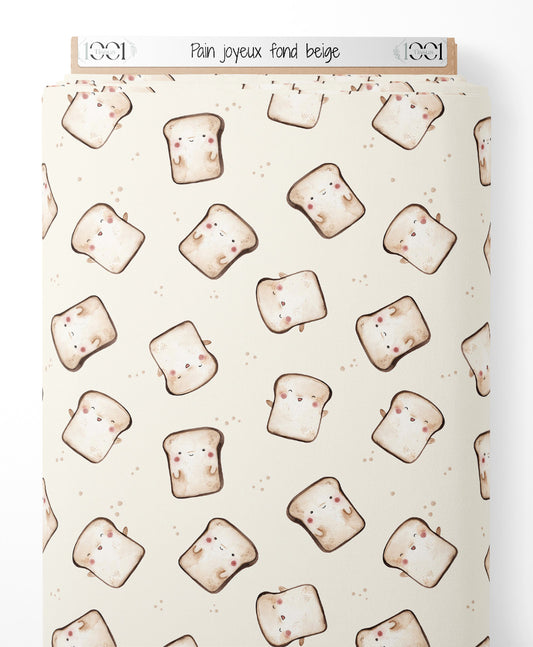 Tissu - Pain joyeux sur fond beige