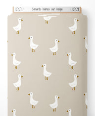 Tissu - Canards blancs sur beige
