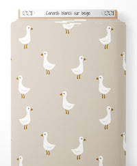 Tissu - Canards blancs sur beige