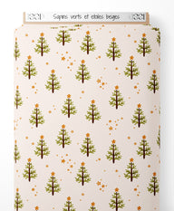 Tissu - Sapins verts et étoiles beiges