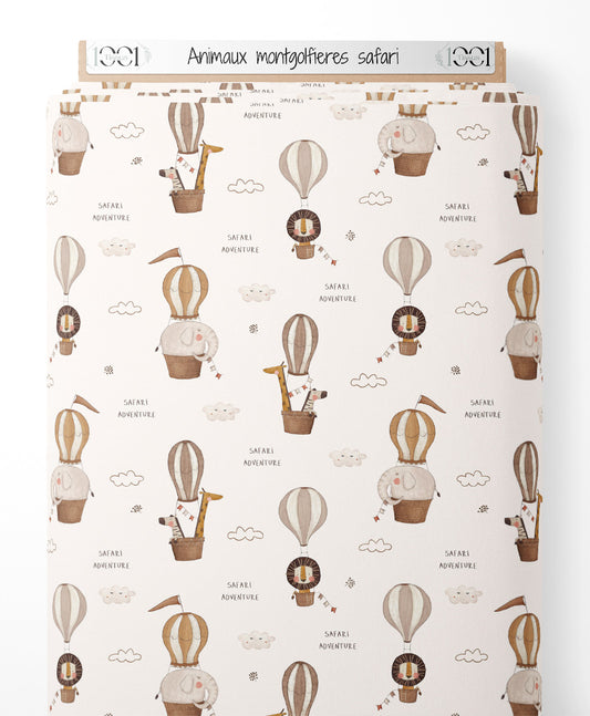 Tissu - Animaux montgolfières safari