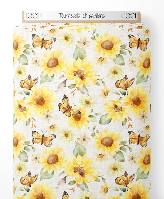 Tissu - Tournesols et papillons
