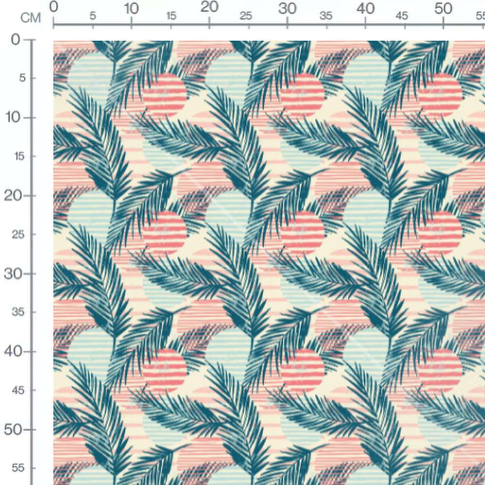 Tissu - Feuilles tropicales et cercles