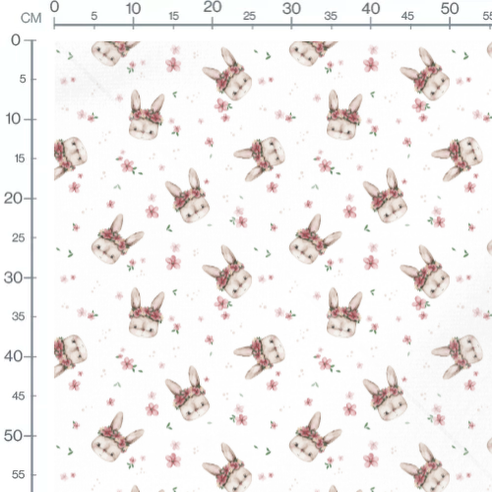 Tissu - Lapins fleuris sur fond blanc 2