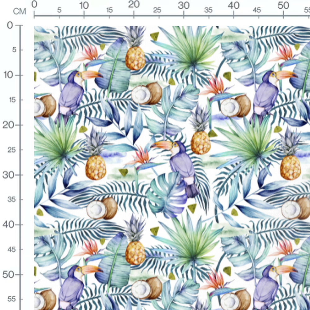Tissu - Toucan et feuillages tropicaux