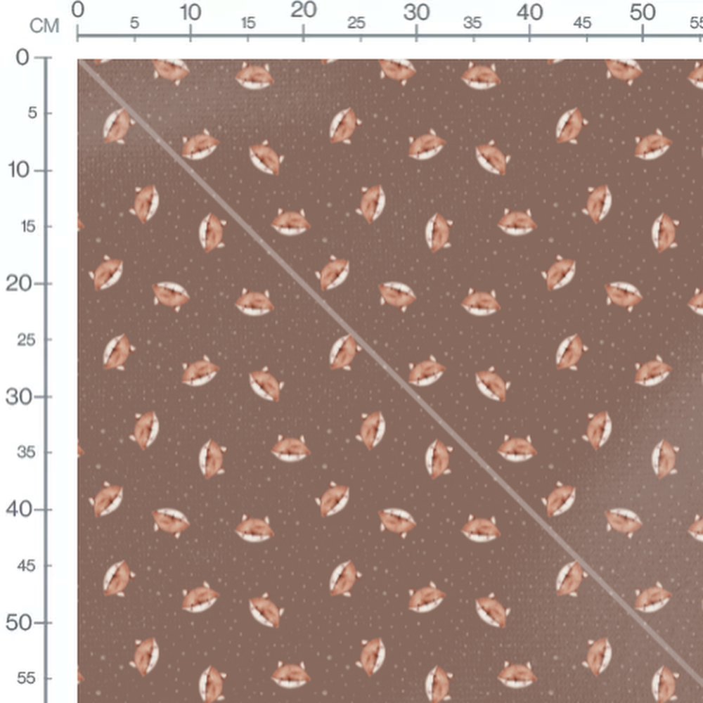 Tissu - Têtes de renards sur fond brun