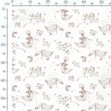 Tissu - Canards et lapins sur blanc