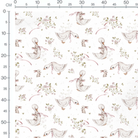 Tissu - Canards et lapins sur blanc