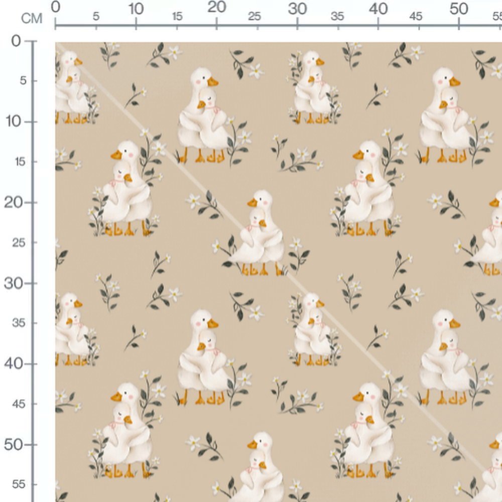 Tissu - Couples de canards et fleurs