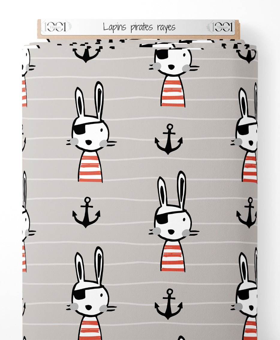 Tissu - Lapins pirates rayés