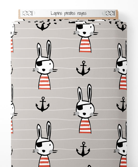 Tissu - Lapins pirates rayés