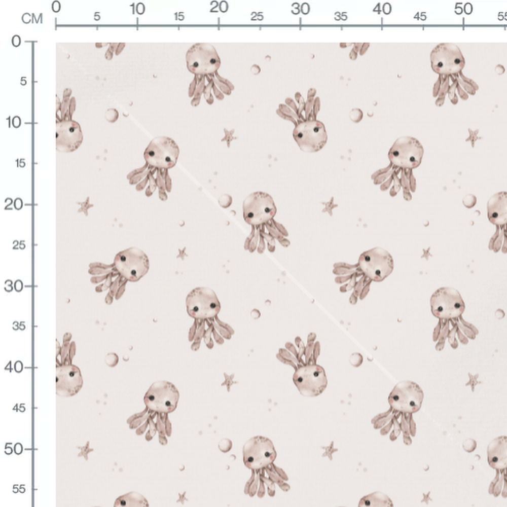 Tissu - Pieuvres brunes et bulles beige