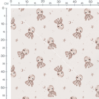 Tissu - Pieuvres brunes et bulles beige