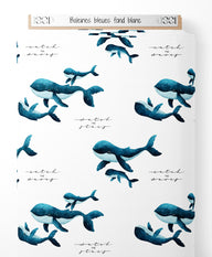Tissu - Baleines bleues sur fond blanc