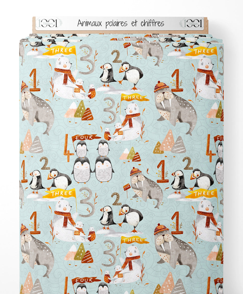 Tissu - Animaux polaires et chiffres