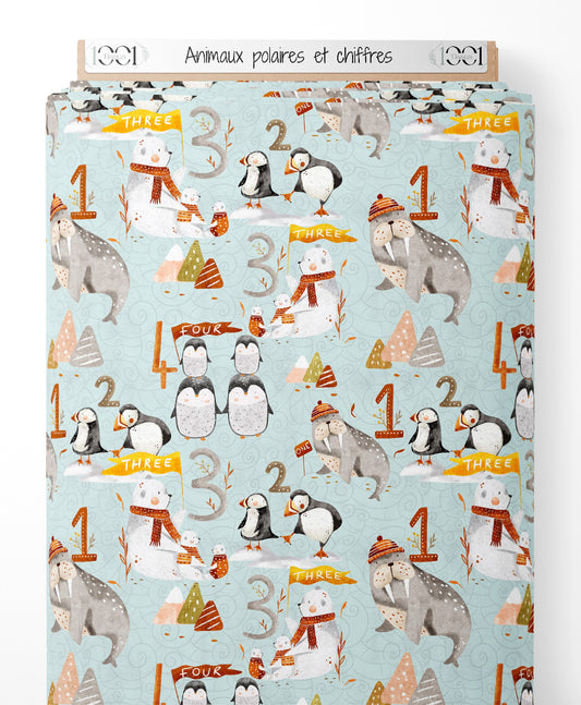 Tissu - Animaux polaires et chiffres