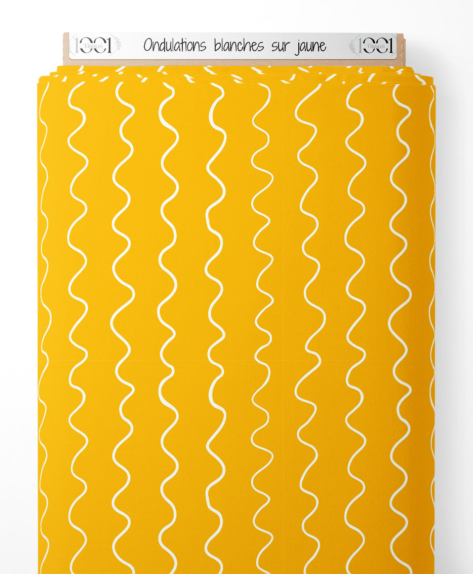 Tissu - Ondulations blanches sur jaune