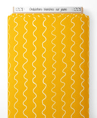 Tissu - Ondulations blanches sur jaune