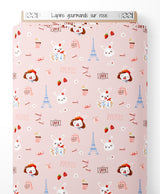 Tissu - Lapins gourmands sur rose