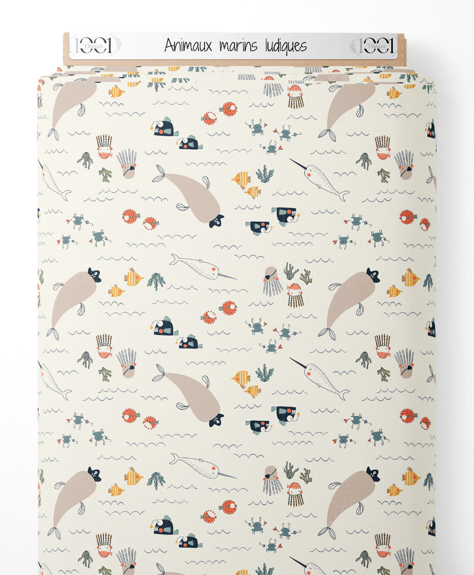 Tissu - Animaux marins ludiques