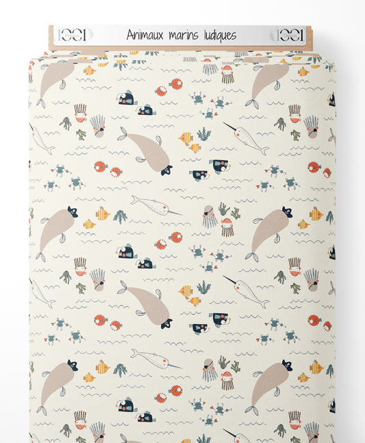 Tissu - Animaux marins ludiques