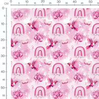Tissu - Oiseaux et rubans roses