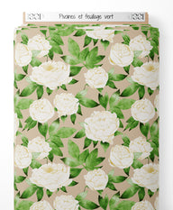 Tissu - Pivoines et feuillage vert