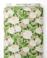 Tissu - Pivoines et feuillage vert